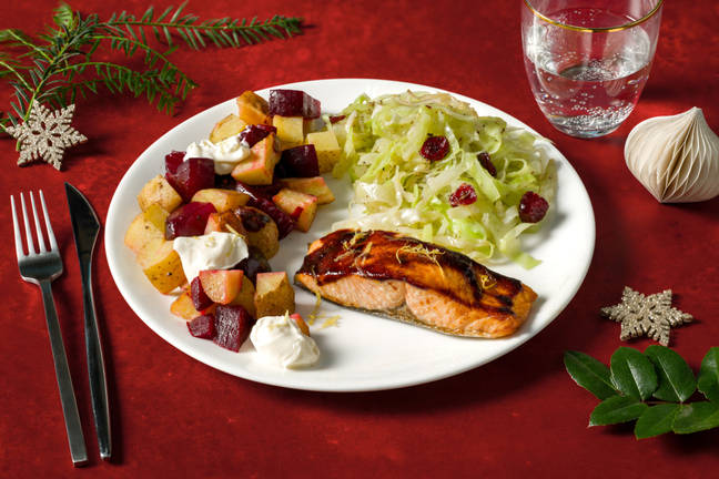 Scandi Style Roasted Salmon, Beetroot and Potatoes