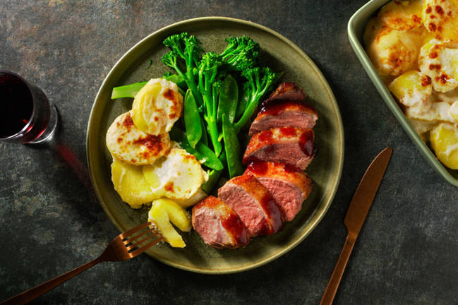 Redcurrant Glazed Duck Breast and Cheesy Dauphinoise