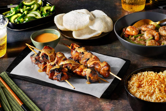 Indonesian-Style Chicken Saté with Spicy Shrimp & Krupuk