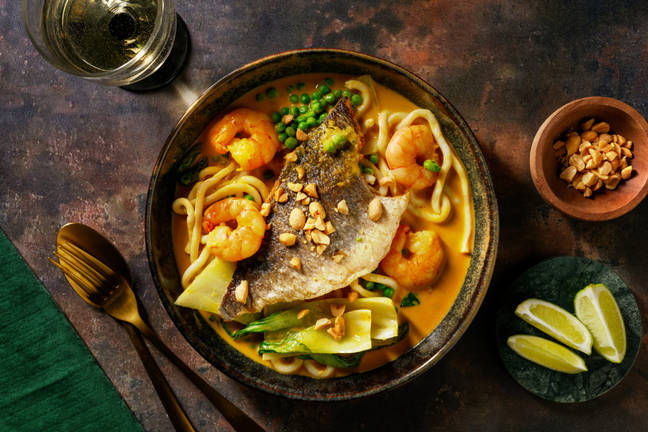 Speedy Pan-Seared Sea Bream and King Prawn Laksa