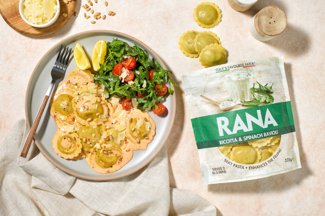 Rapid Ricotta-Spinach Ravioli & Red Pesto