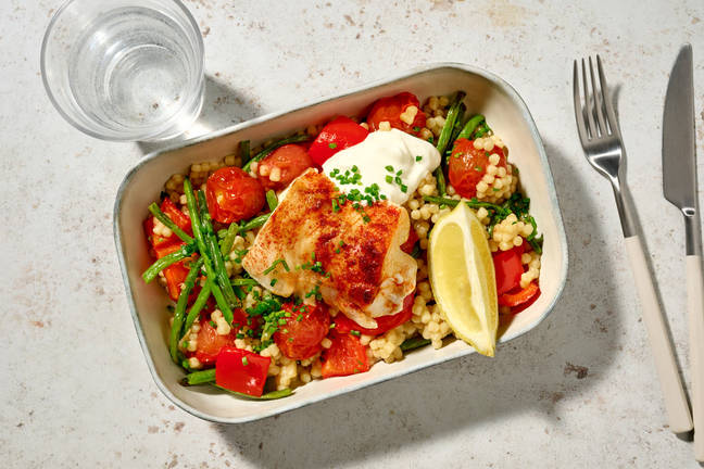 Ugnsbakad torsk och pärlcouscous