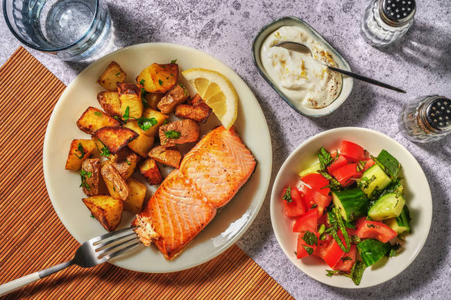 North African-inspired Salmon and Spicy Potatoes
