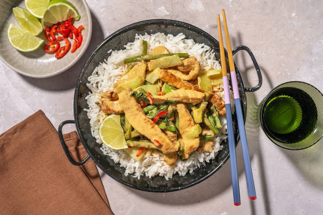 Fläskstrimlor i krämig kokossås