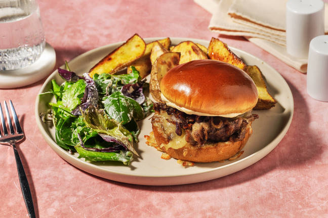 ”Pulled duck”-burgare med gruyère