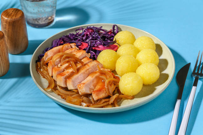 Schweinesteak mit Mini-Knödeln und Demi-glace