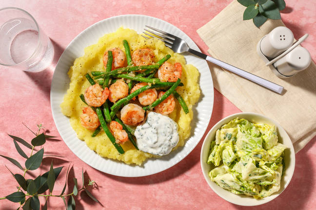 Riesencrevetten auf Kräuter-Pastinakenpüree