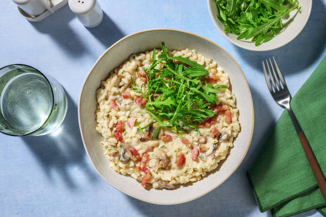Oven-Baked Bacon, White Wine & Mushroom Risotto