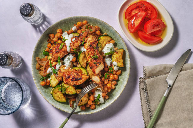 Harissa Pomegranate Chicken and Spicy Veg