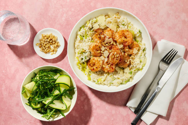 Purjolöksrisotto och vitlöksstekta räkor