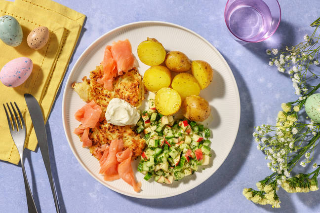 Knoldsellerifritters og røget laks