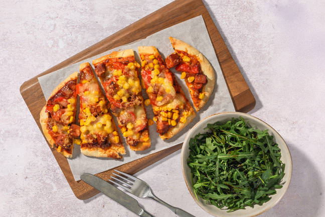 Chorizo, Mushroom and Sweetcorn Naanizza