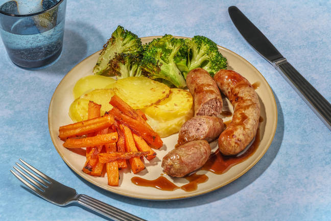 Honey Mustard Sausages and Creamy Potato Gratin