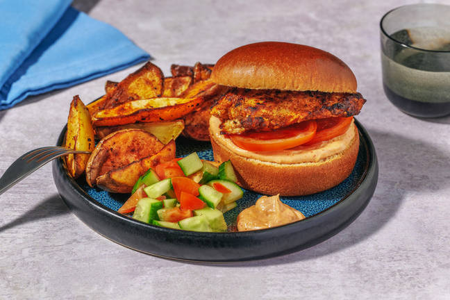 Peri Peri Chicken Burger and Spiced Wedges