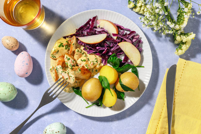 Stegt kylling i cremet purløgssauce