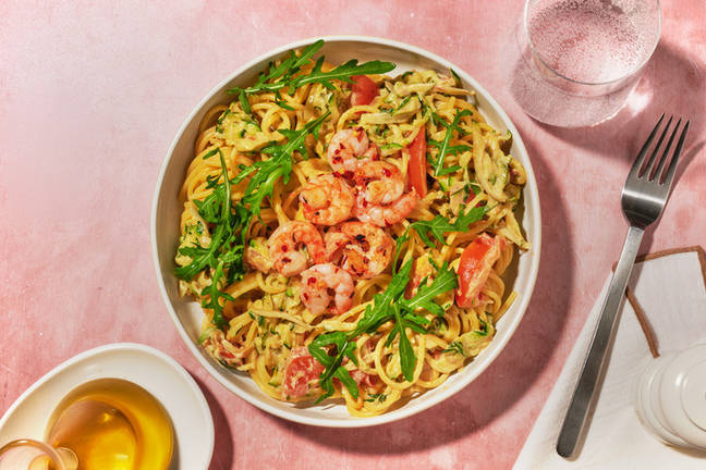Spaghetti med chili- och vitlöksstekta räkor 