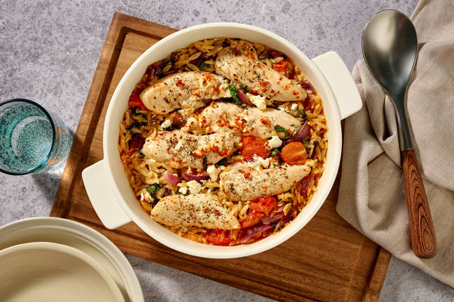 Ugnsrostad kyckling, tomat och orzo