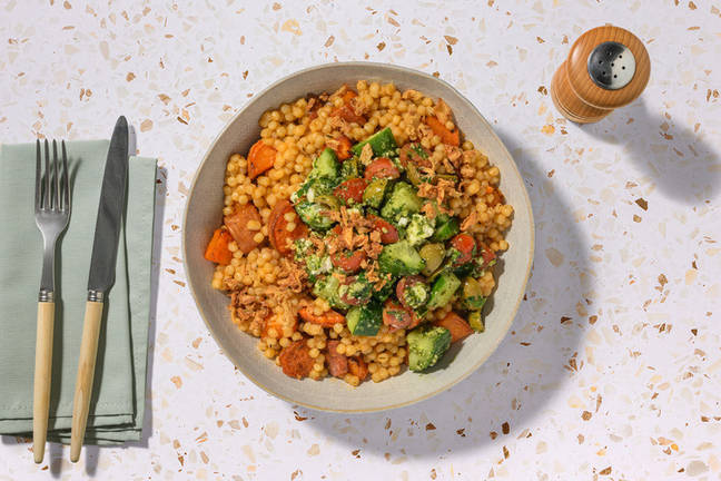 Greek Style Cheese and Pearled Couscous Grain Bowl