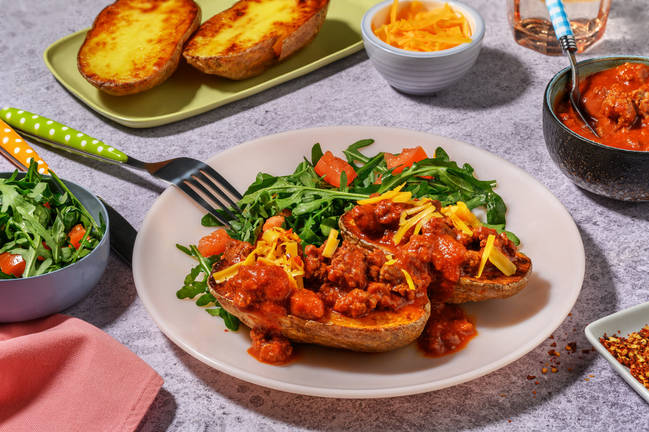 Family Favourite Cheesy Beef Chilli Loaded Jacky-P