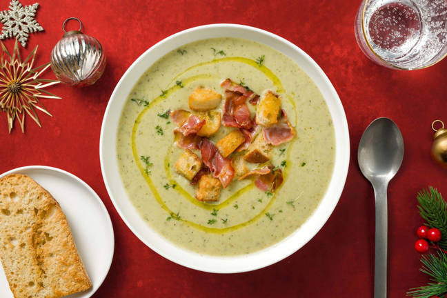 Velouté de poireaux au lard et croûtons au fromage