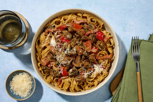 Bacon,  Mushroom and Pepper Tagliatelle