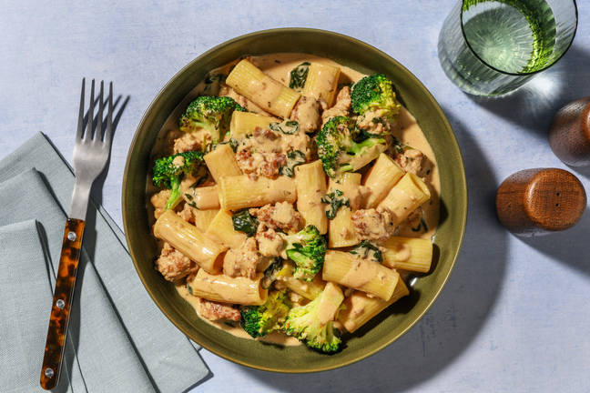 Sausage and Pea Rigatoni in Creamy Guinness® Sauce