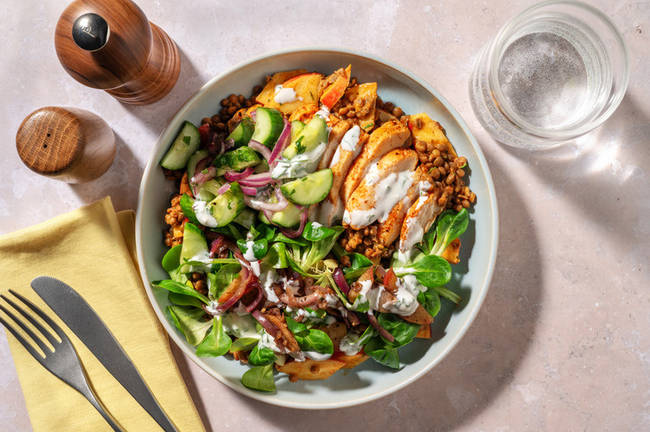 Bunter Linsensalat mit veganem Chick-Eria Filet