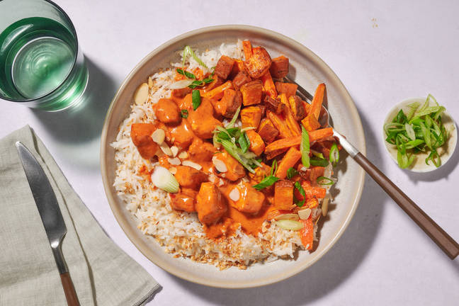 Chicken Korma, Coconut Rice and Flaked Almonds