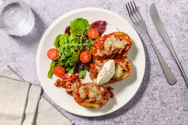 Cheesy Stacked Beef Jacket Potatoes