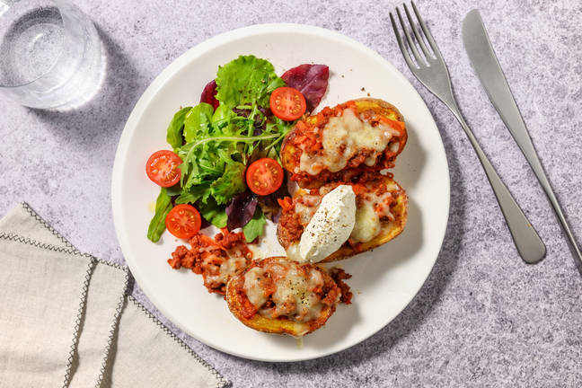 Stacked Cheesy Beef Jacket Potatoes