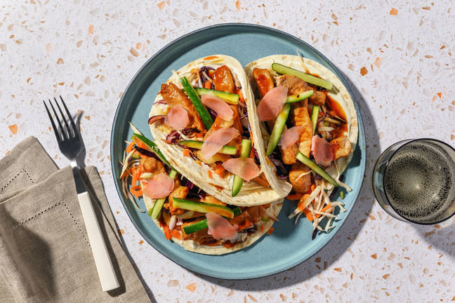 Honey-Soy Pork & Cucumber Slaw Tacos