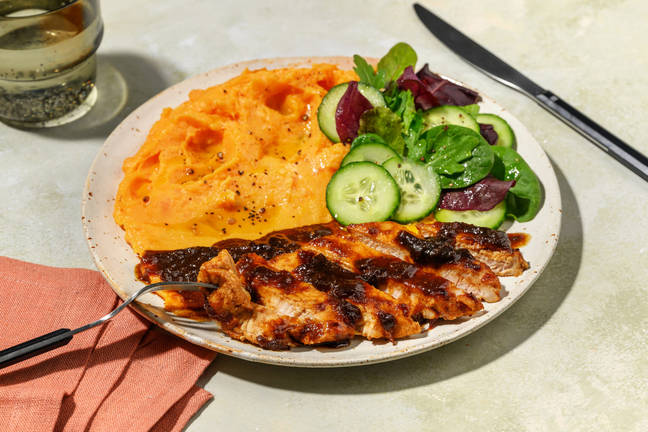 Onion Chutney Pork Steak & Cucumber Salad