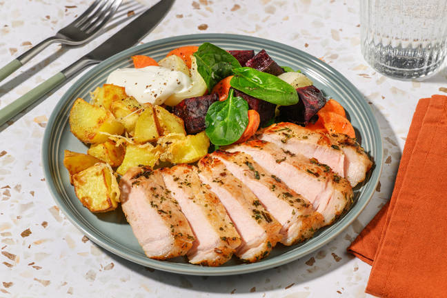 Herby Pork & Cheesy Roast Potatoes