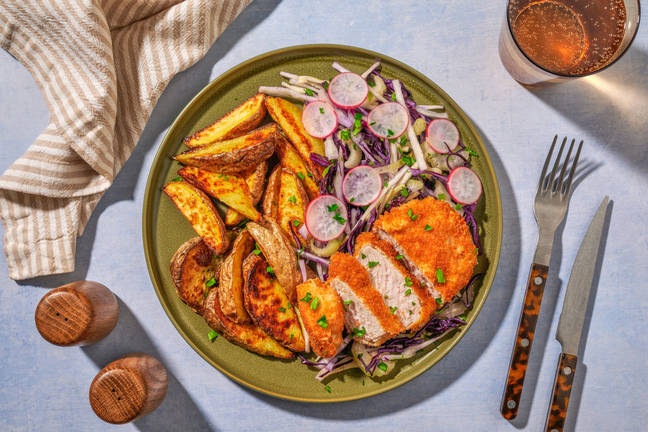 Spiced Pork Schnitzel & Oven-Baked Wedges