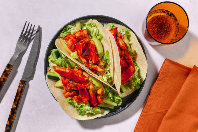 Sticky Buffalo Glazed Chicken Tacos
