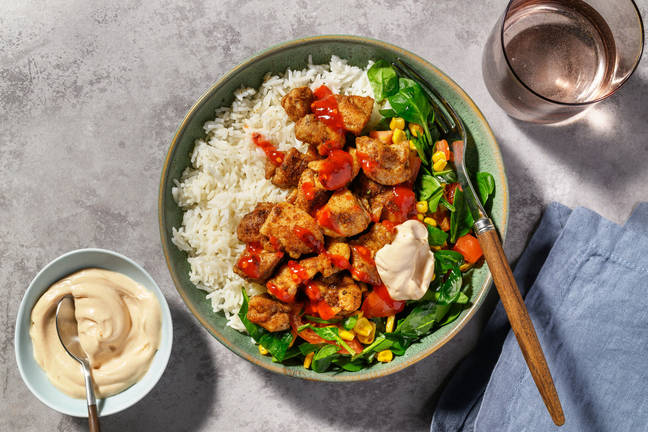 Mexican Popcorn Chicken & Garlic Rice