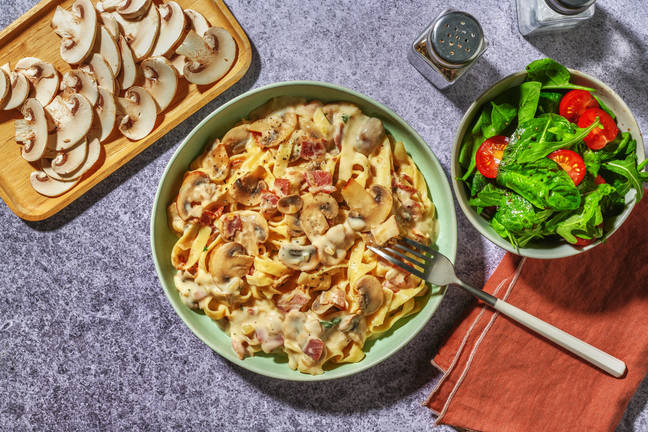 Crispy Bacon & Creamy Mushroom Fettuccine