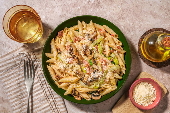 Quick Bacon & Herby Mushroom Penne