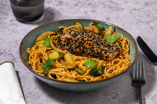 Sesame-Crusted Salmon & Noodle Stir-Fry