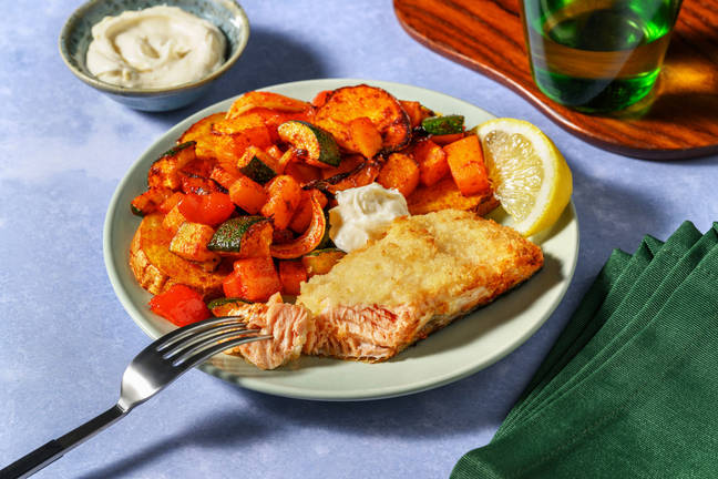 Spanish-Style Crumbed Salmon & Paprika Veg