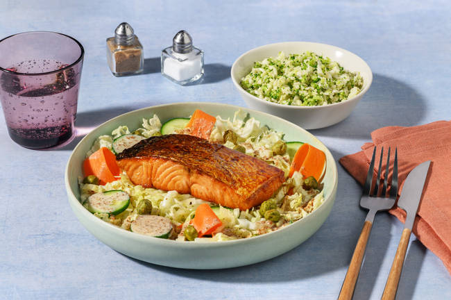 Honey-Soy Salmon & Broccoli-Cauli Rice