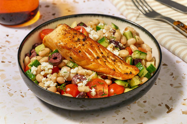 Seared Salmon & Greek Cannellini Bean Salad