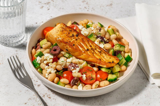 Seared Salmon & Greek Cannellini Bean Salad