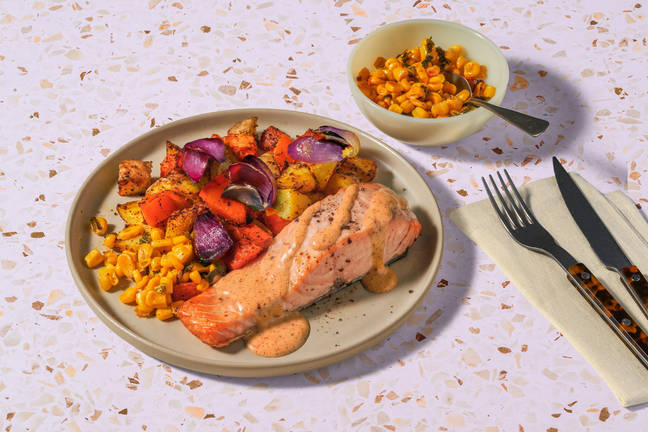 Jamaican Jerk Salmon & Roast Veg Medley 