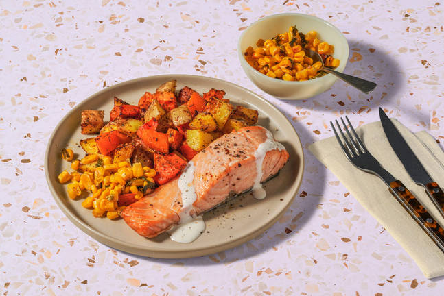 Jamaican Jerk Salmon & Roast Veg Medley 