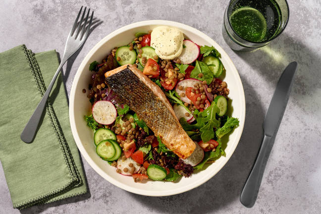 Speedy Seared Salmon & Loaded Lentil Salad