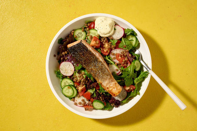Speedy Seared Salmon & Loaded Lentil Salad