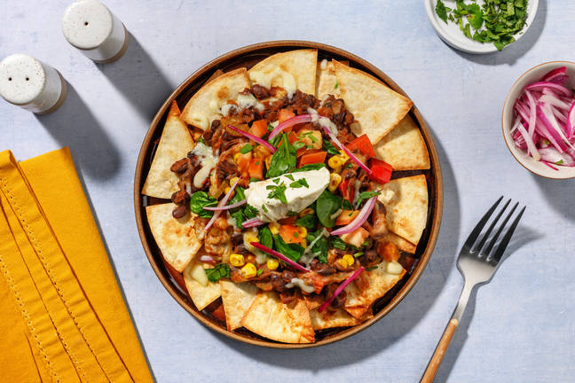 Cheesy Mexican Fiesta Black Bean Nachos
