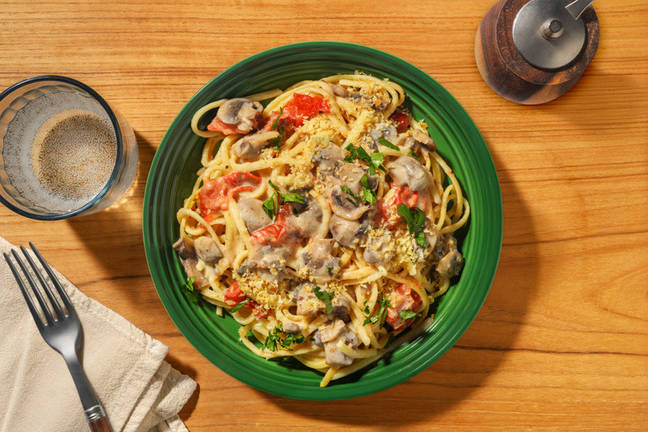 Creamy Mushroom &  Cherry Tomato Spaghetti
