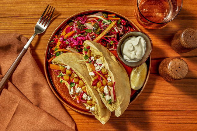 Quick Spiced Chickpea & Jewelled Slaw Pitas